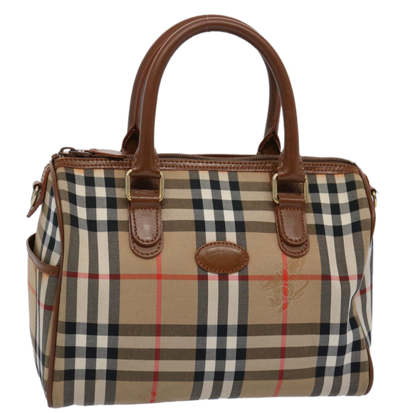 Burberrys Nova Check Hand Bag Nylon Canvas Beige Auth 62015 - Picture 1 of 16